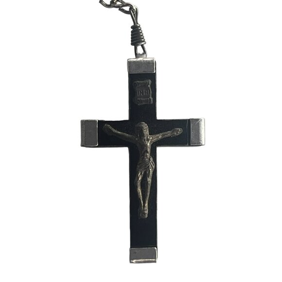 Vintage Traditional Black Beaded Rosary Beads INRI Prayer 20 in - Picture 2 of 5